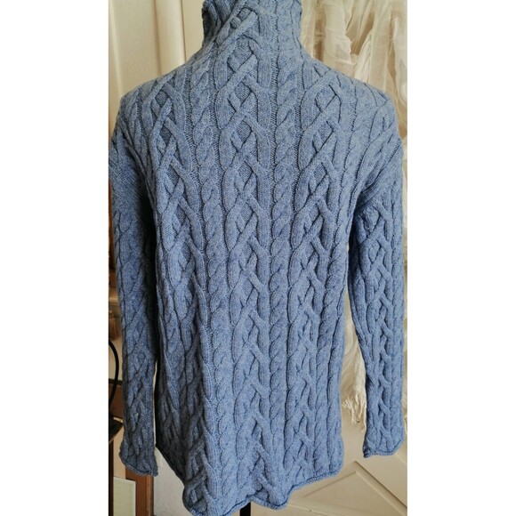 Vintage Chunky Cable Knit Sweater Women M Cotton Wool Blue High Neck - Picture 3 of 3